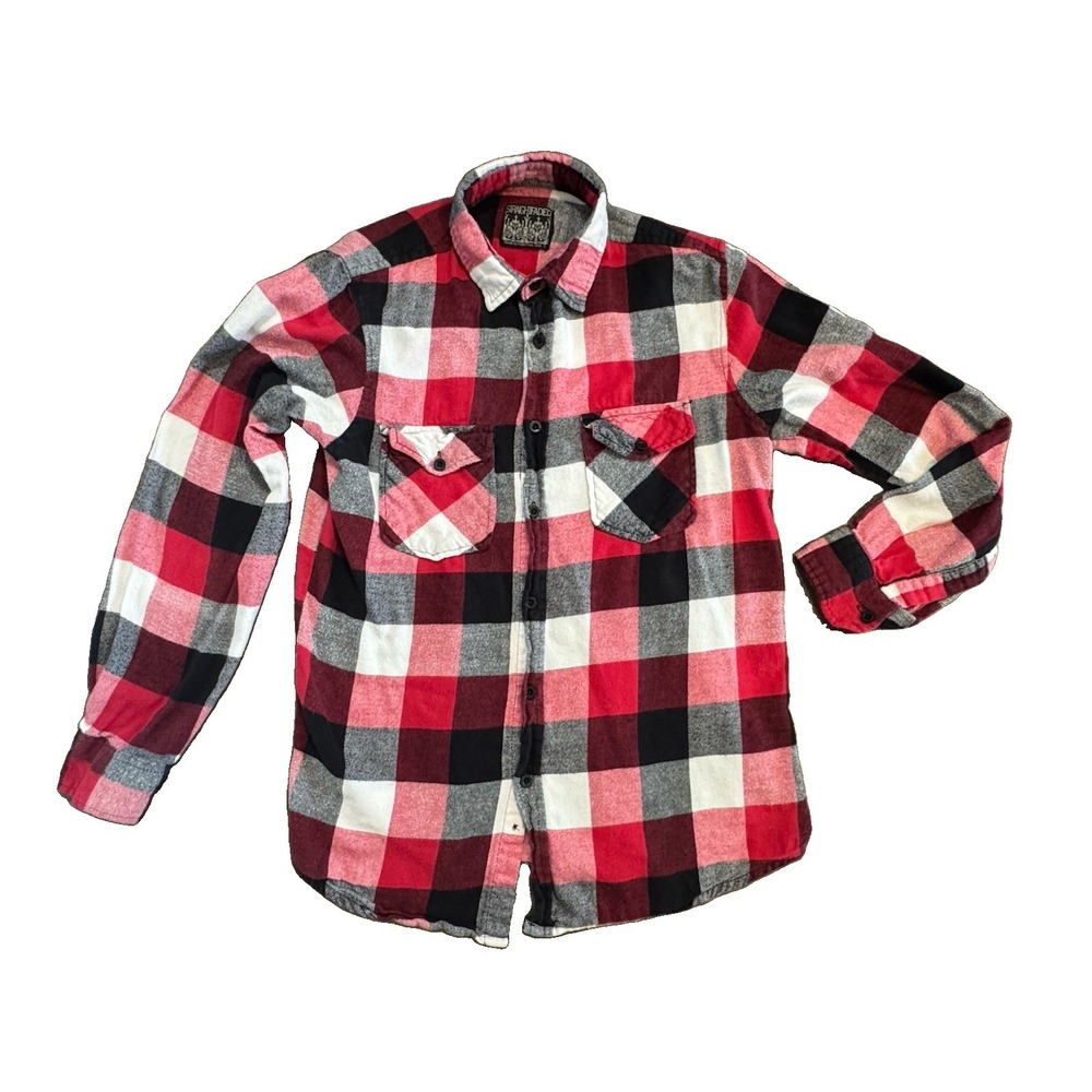 Straight Faded Men's Red Black Plaid Flannel Long Sleeve Button Down